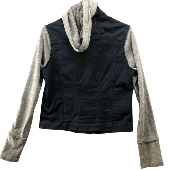Ron Herman Utility Jacket Womens M Navy Blue Hooded Mixed Media Fleece Cotton - Picture 2 of 11